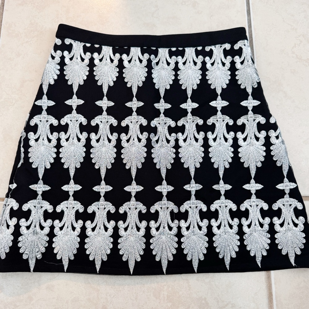 Seek the Label by LF Embroidered Black and Silver Mini Skirt